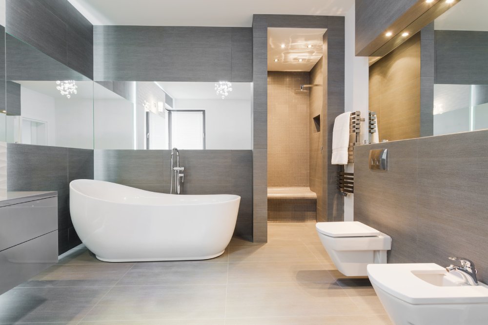 waterproof flooring in super modern bathroom